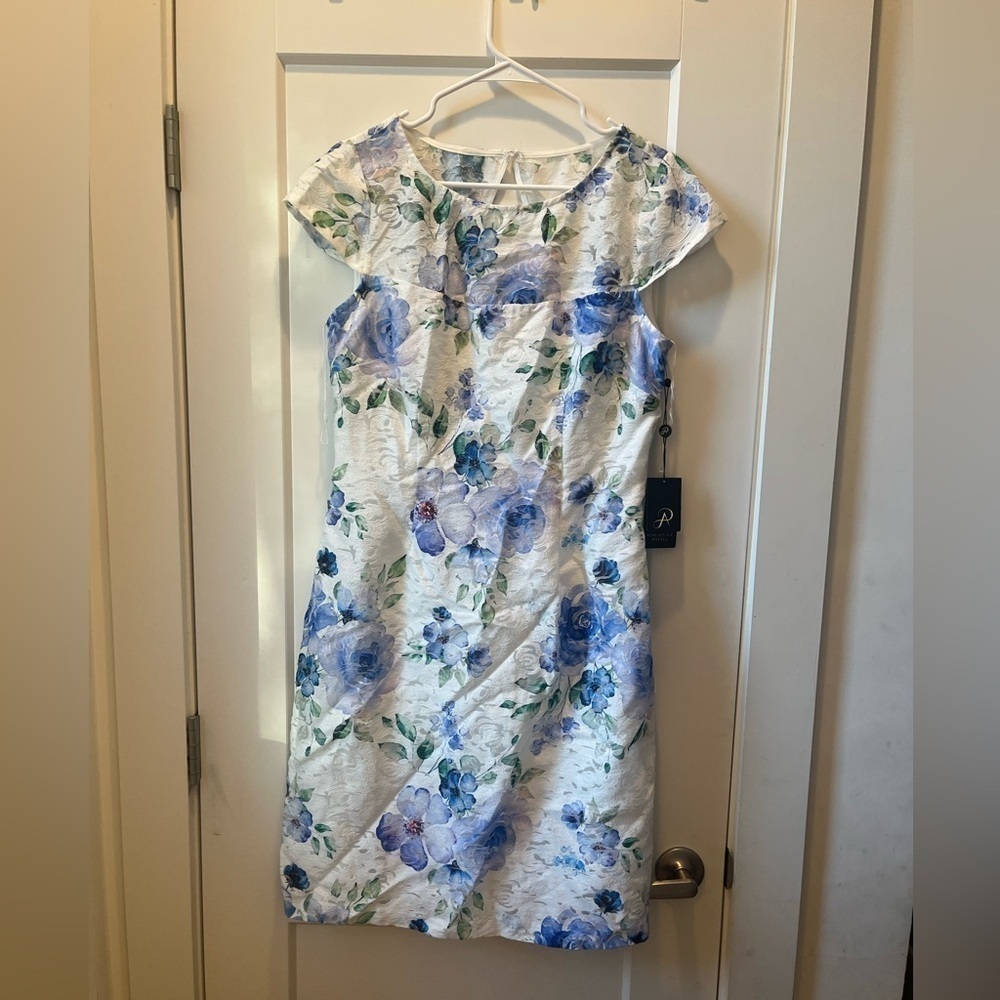 NWT Adrianna Papell Blue and White Floral Dress size 12